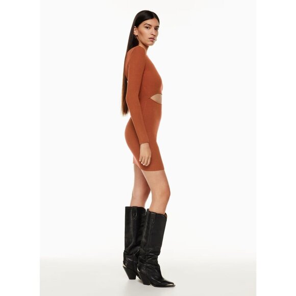Aritzia WILFRED FREE Olive Cut-Out Rib Knit Long Sleeve Bodycon Dress, Size S - Picture 14 of 16